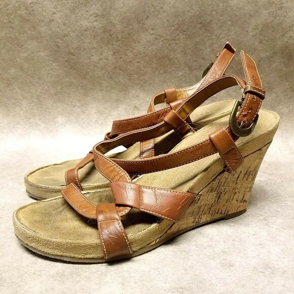 Merona Womens   Size 9 Brown  Open Toe Slingback 4" Wedge Sandals - Picture 3 of 10